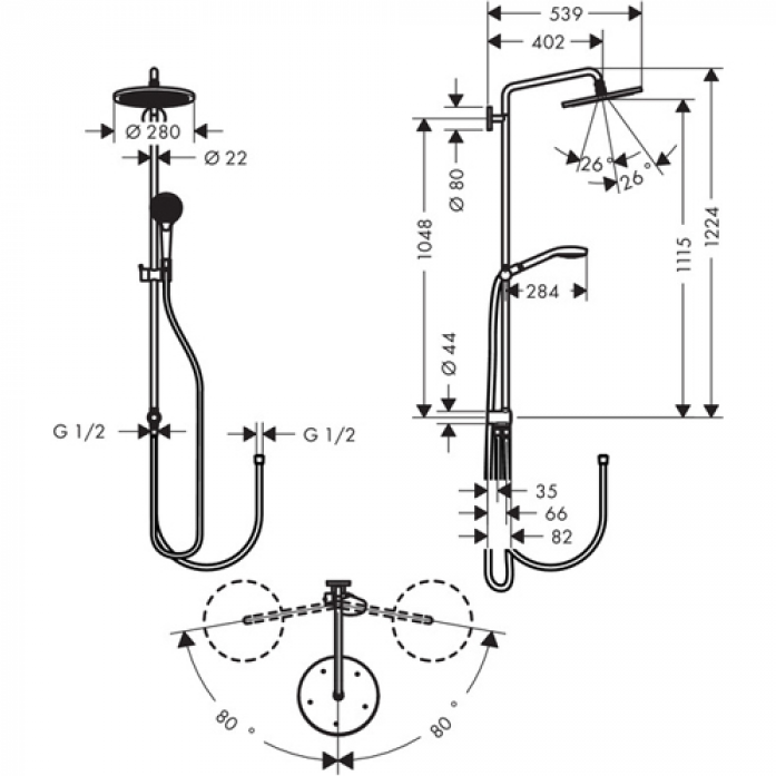   Hansgrohe Croma Select 280 1jet Reno Showerpipe 26793000 