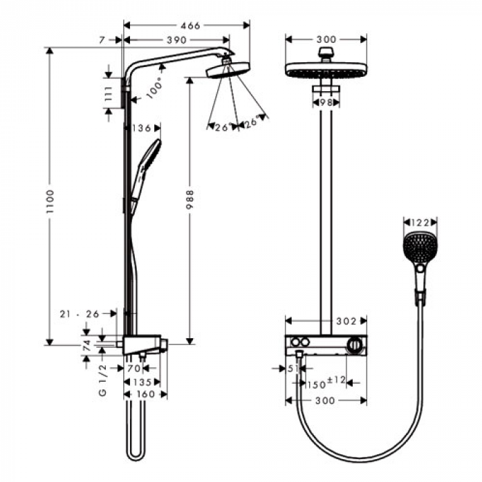   Hansgrohe Raindance Select Showerpipe E300 2 jet 27126000 