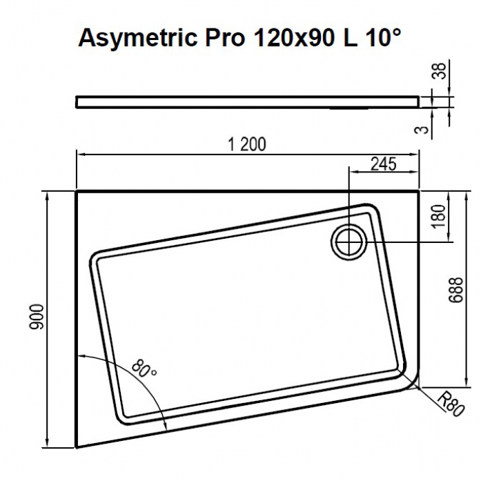  Ravak Asymetric Pro L 10 120x90 