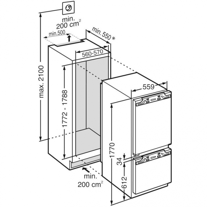 Глубина шкафа для встроенного холодильника