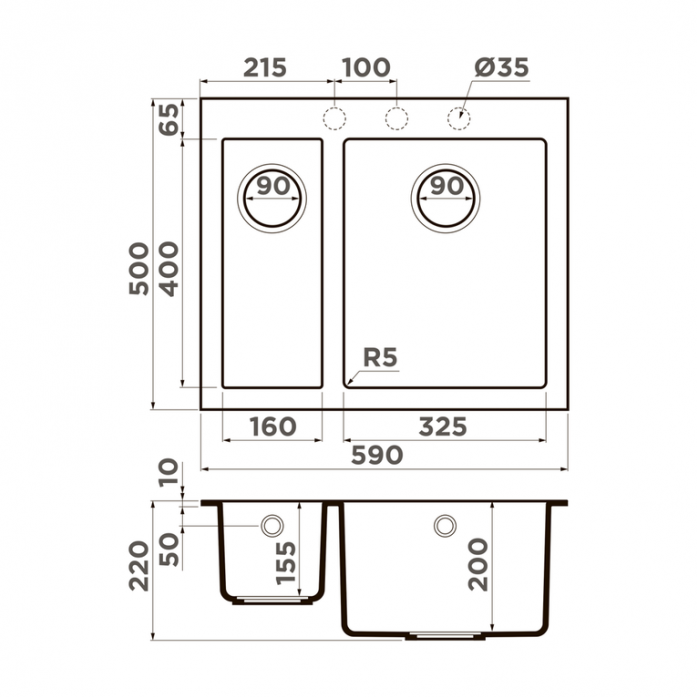  Omoikiri Bosen 59-2A-GR Leningrad grey 4993822